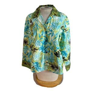 Blast Leaf Print Beaded Light Jacket or Blouse L Large